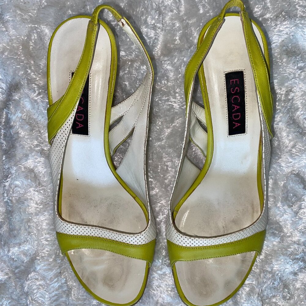 ESCADA GREEN AND WHITE STRAP HEEL..SIZE 37.5